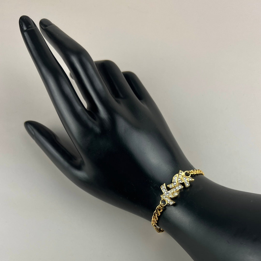 Gold & Rhinestone Logo Bracelet