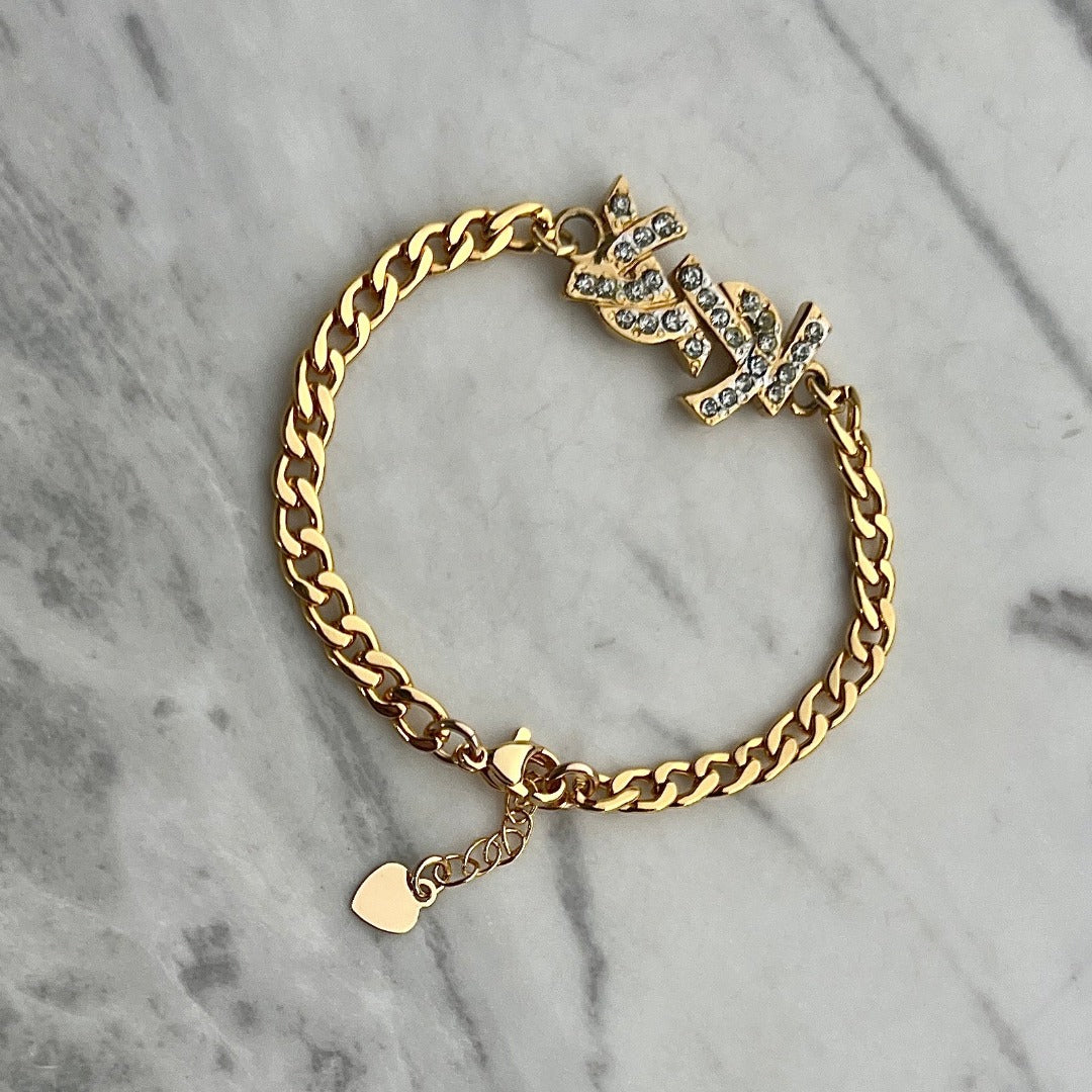 Gold & Rhinestone Logo Bracelet