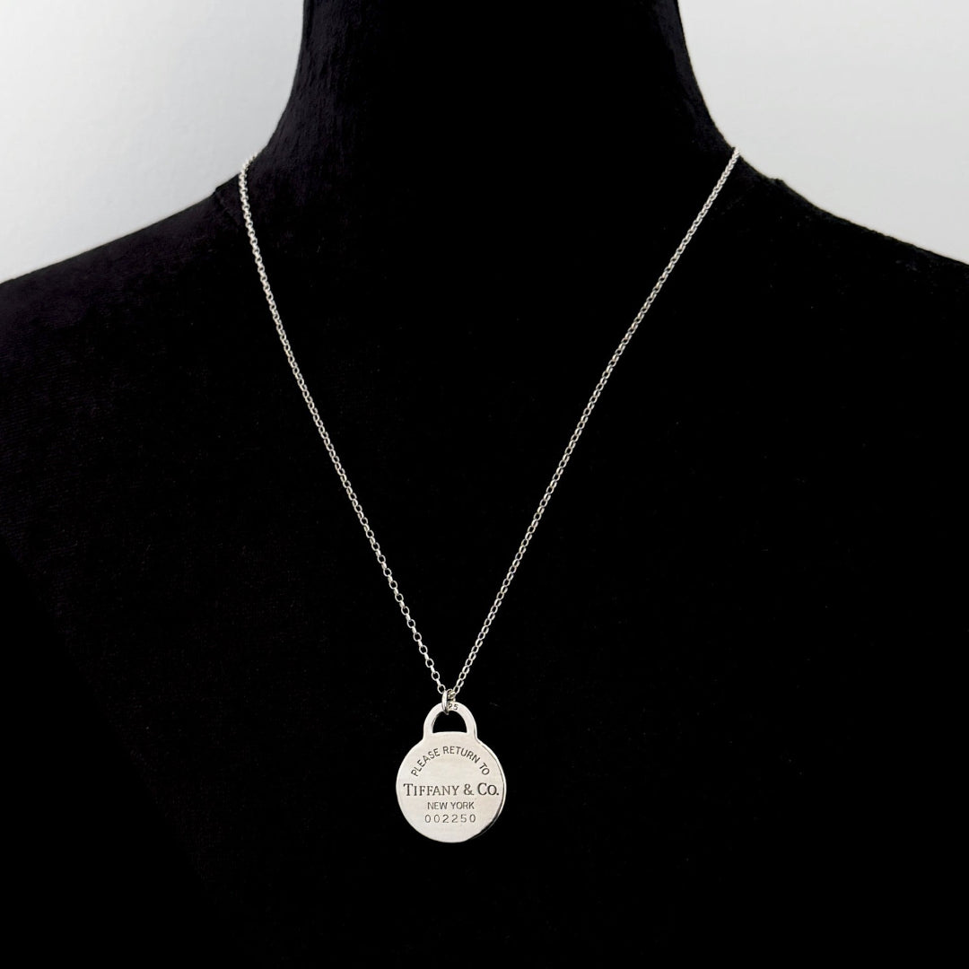 Large Silver Round Charm Necklace