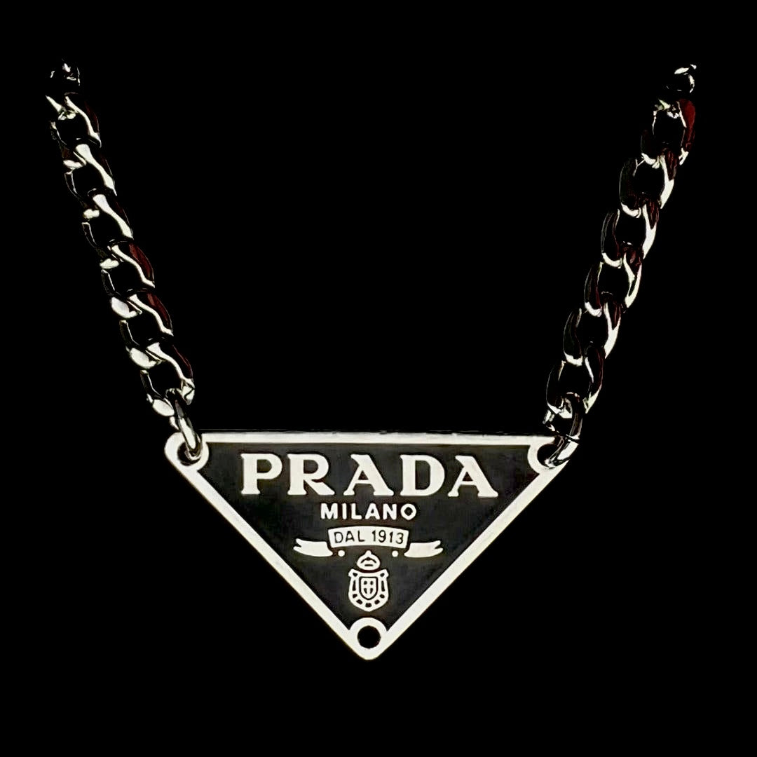 Small Black & Silver Triangular Logo Choker