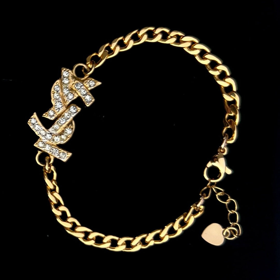 Gold & Rhinestone Logo Bracelet