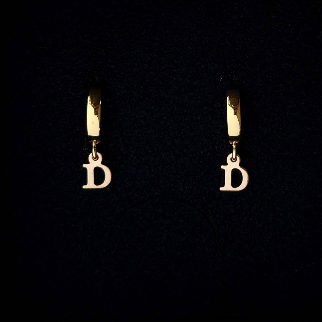 Mini Gold D Huggie Hoop Earrings