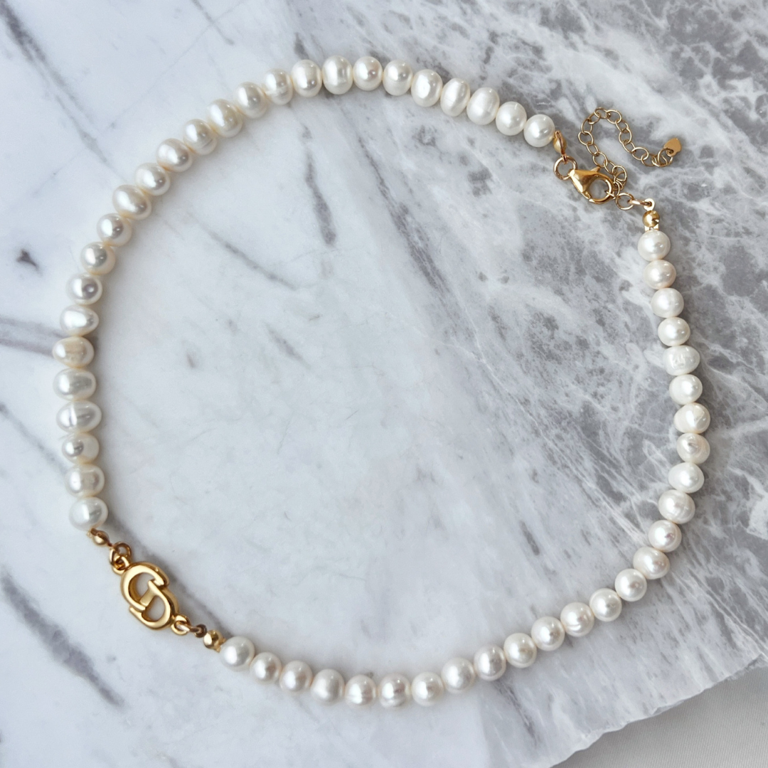 Gold Logo Pearl Choker