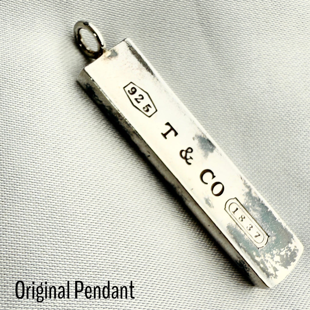 Silver Bar Necklace on Long Ball Chain
