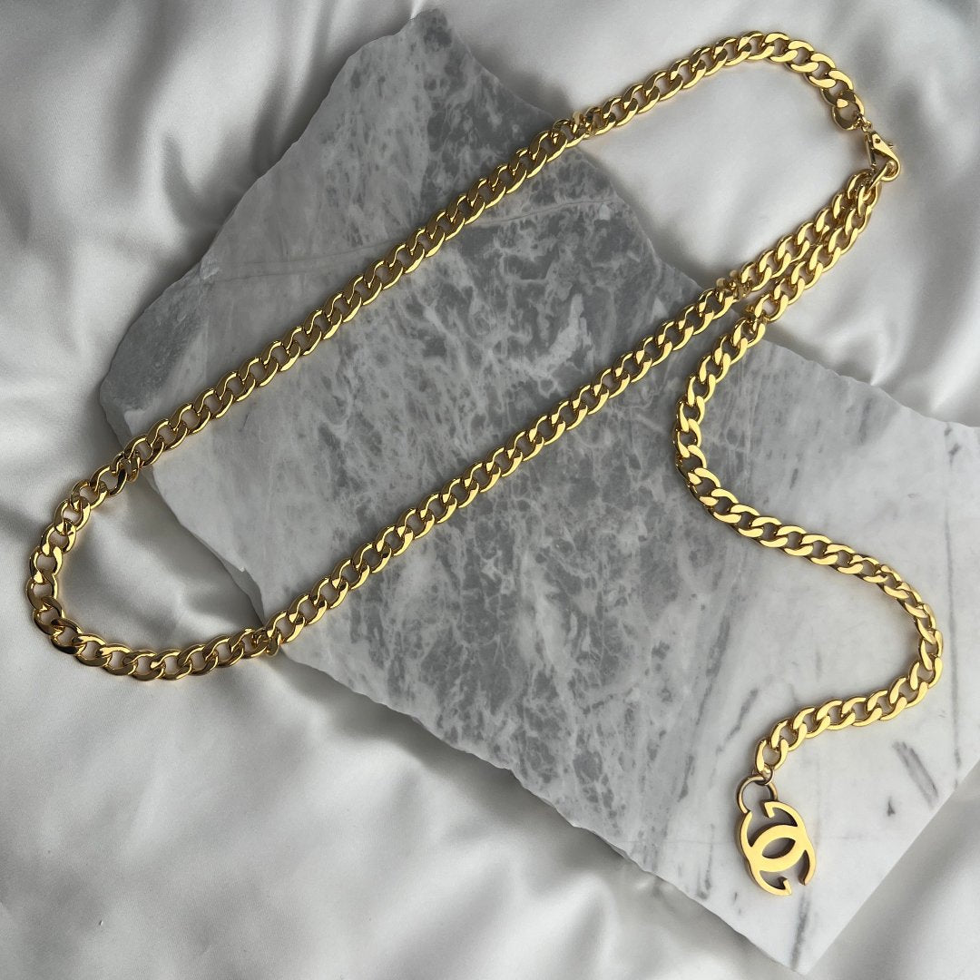 Gold Logo Chain Belt / Statement Necklace