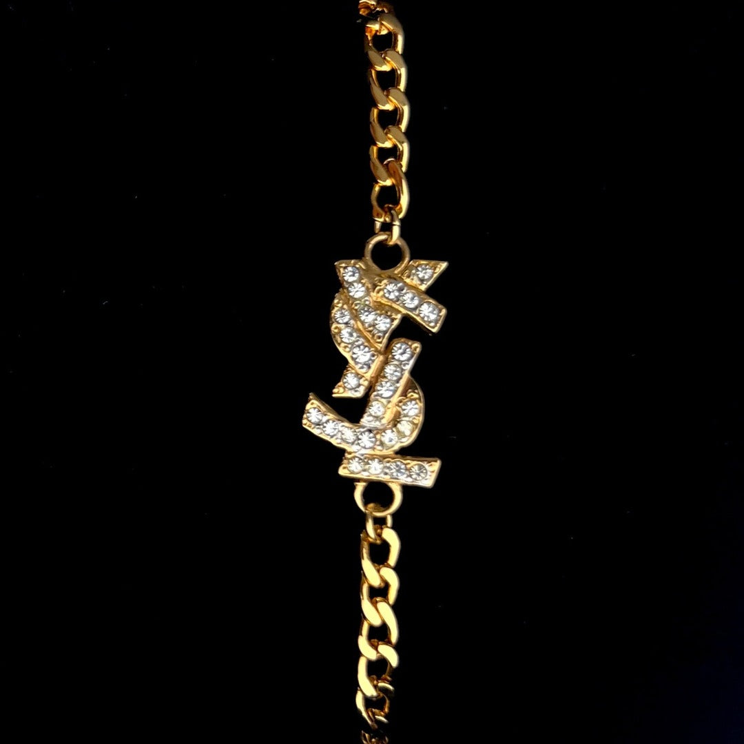 Gold & Rhinestone Logo Bracelet