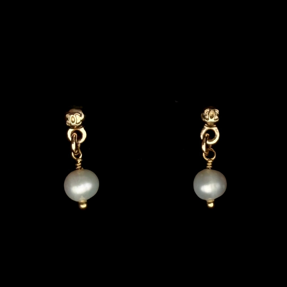 Mini Gold Logo Earrings with Pearl Drop