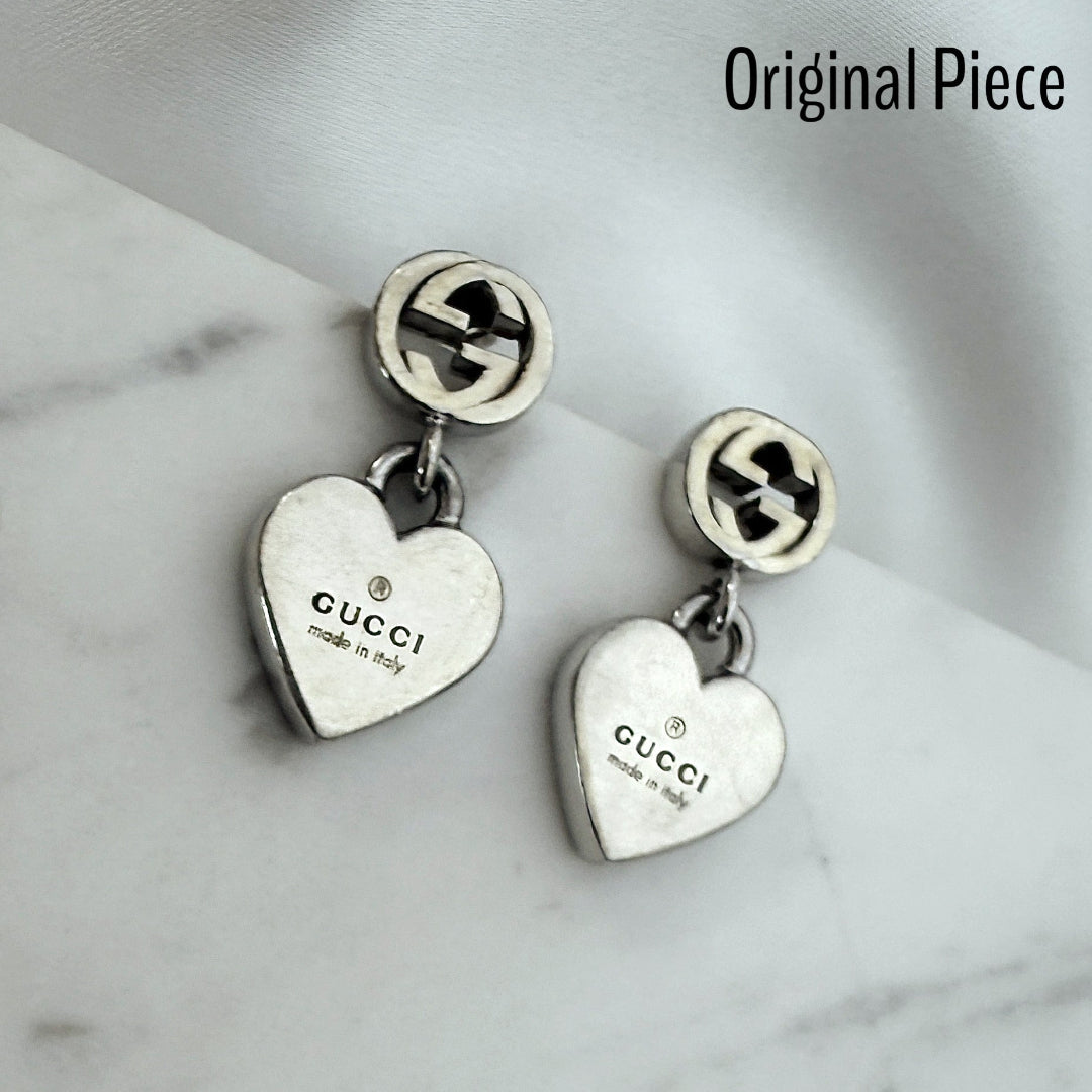 Sterling Silver Logo Earrings with Pearl Drop