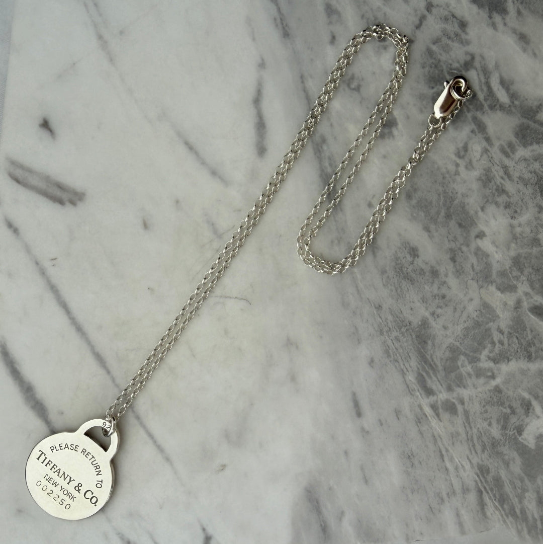 Large Silver Round Charm Necklace