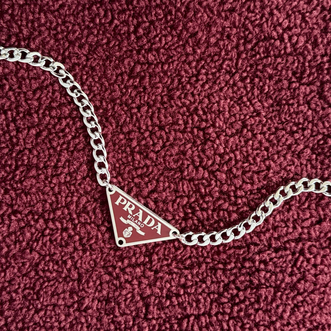 Cherry & Silver Triangular Logo Choker