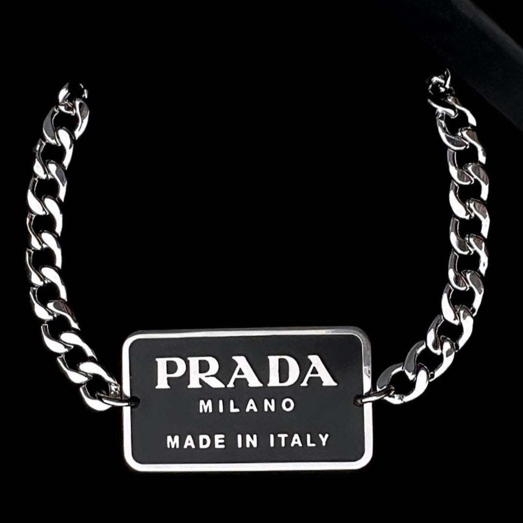 Black & Silver Rectangular Logo Choker