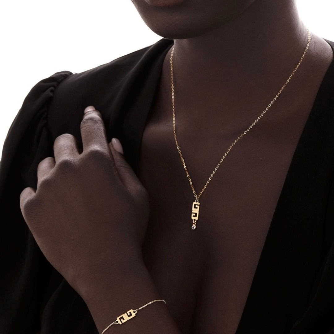 Logo Necklace with Crystal Drop