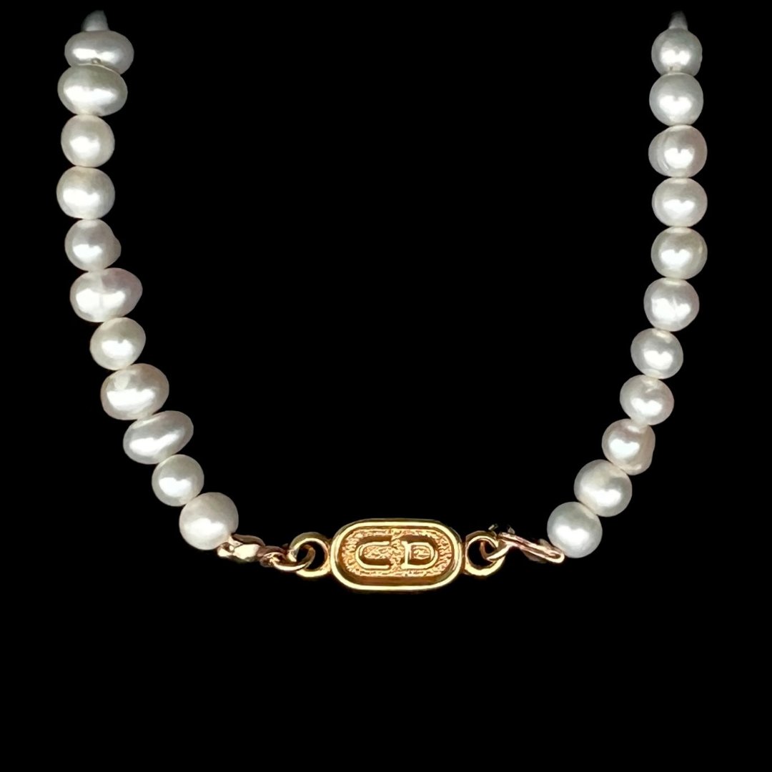 Stamped Small Gold Pearl Choker