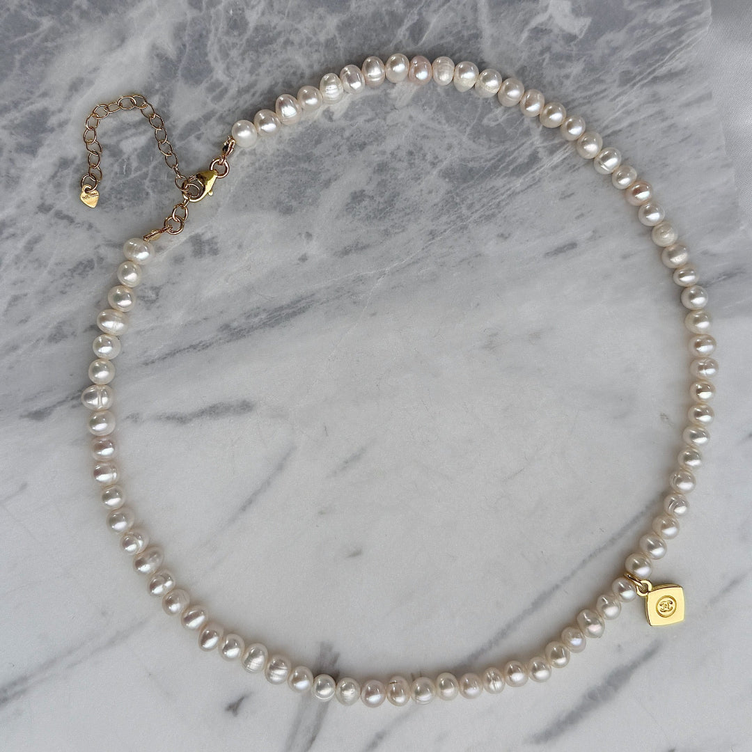 Mini Diamond Logo Pearl Choker