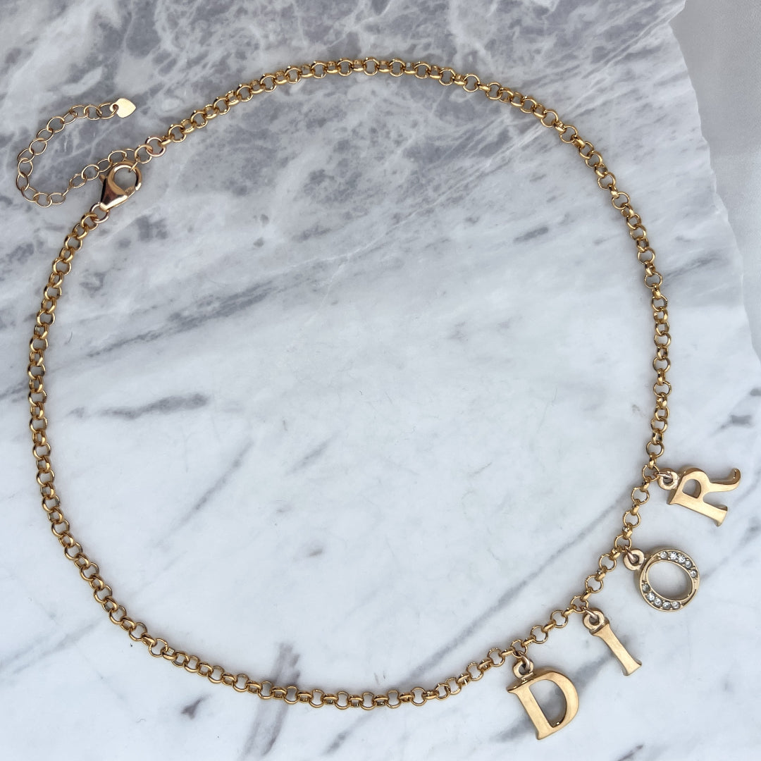 Medium Gold Rhinestone Letter Necklace