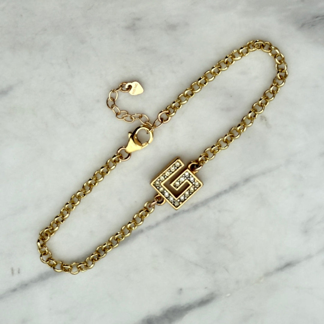 Gold Rhinestone Logo Bracelet