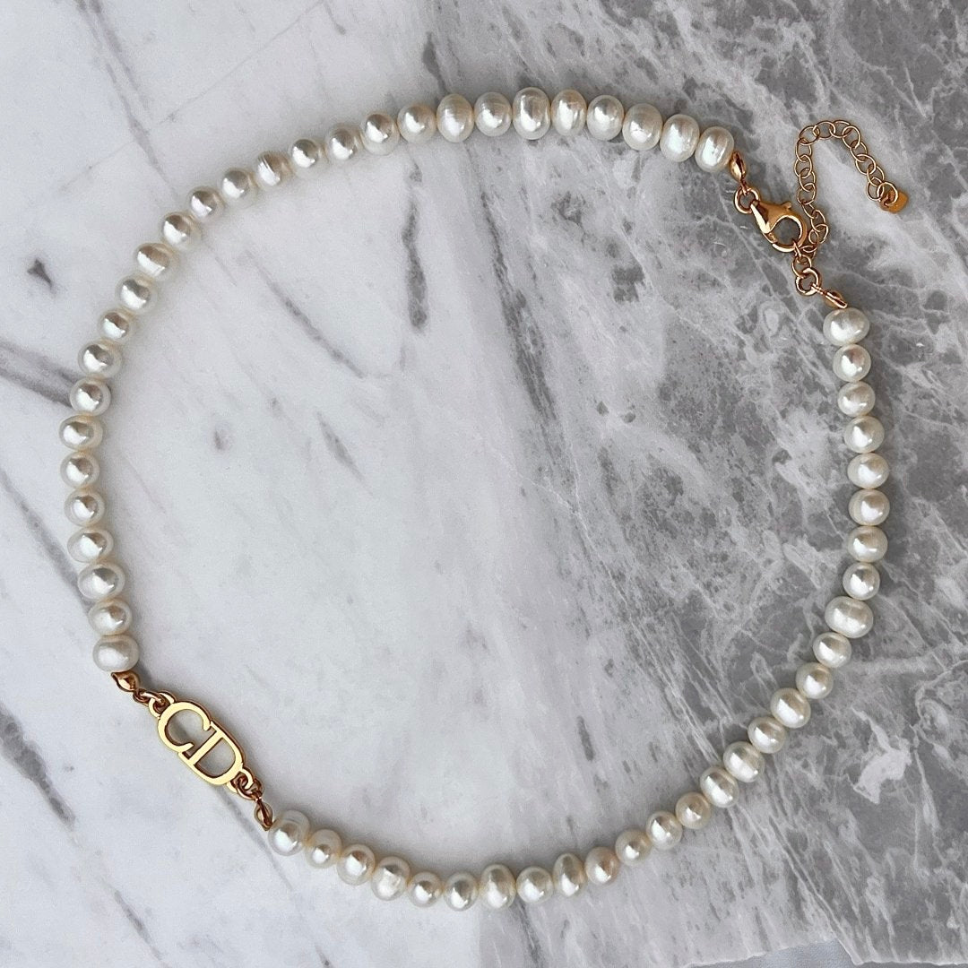 Gold Logo Pearl Choker