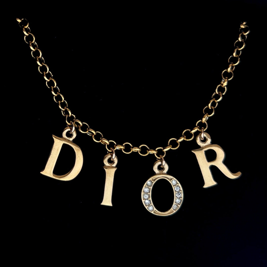 Medium Gold Rhinestone Letter Necklace