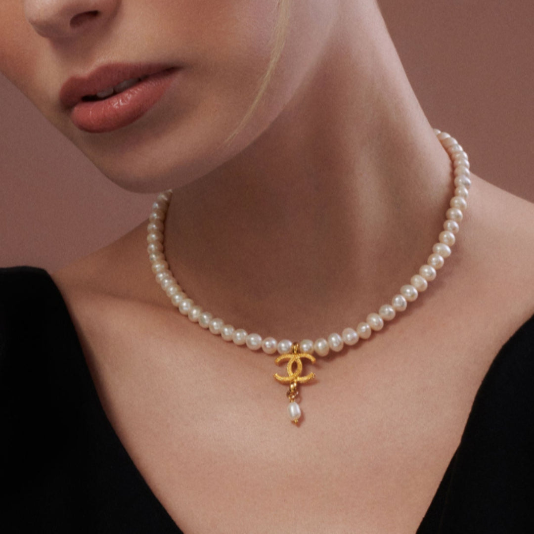 Gold Logo Pearl Choker
