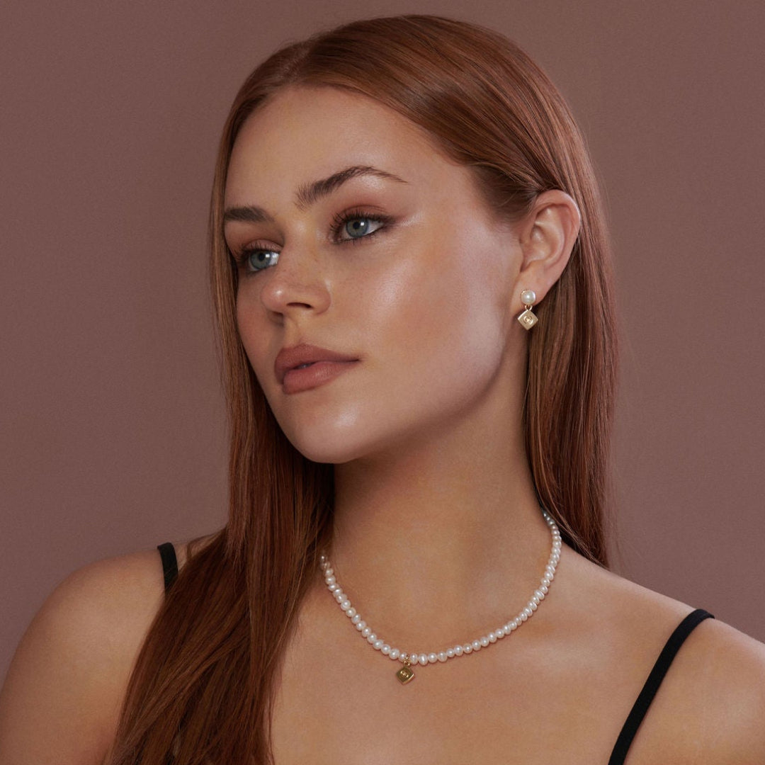 Mini Diamond Shaped Pearl Stud Earrings
