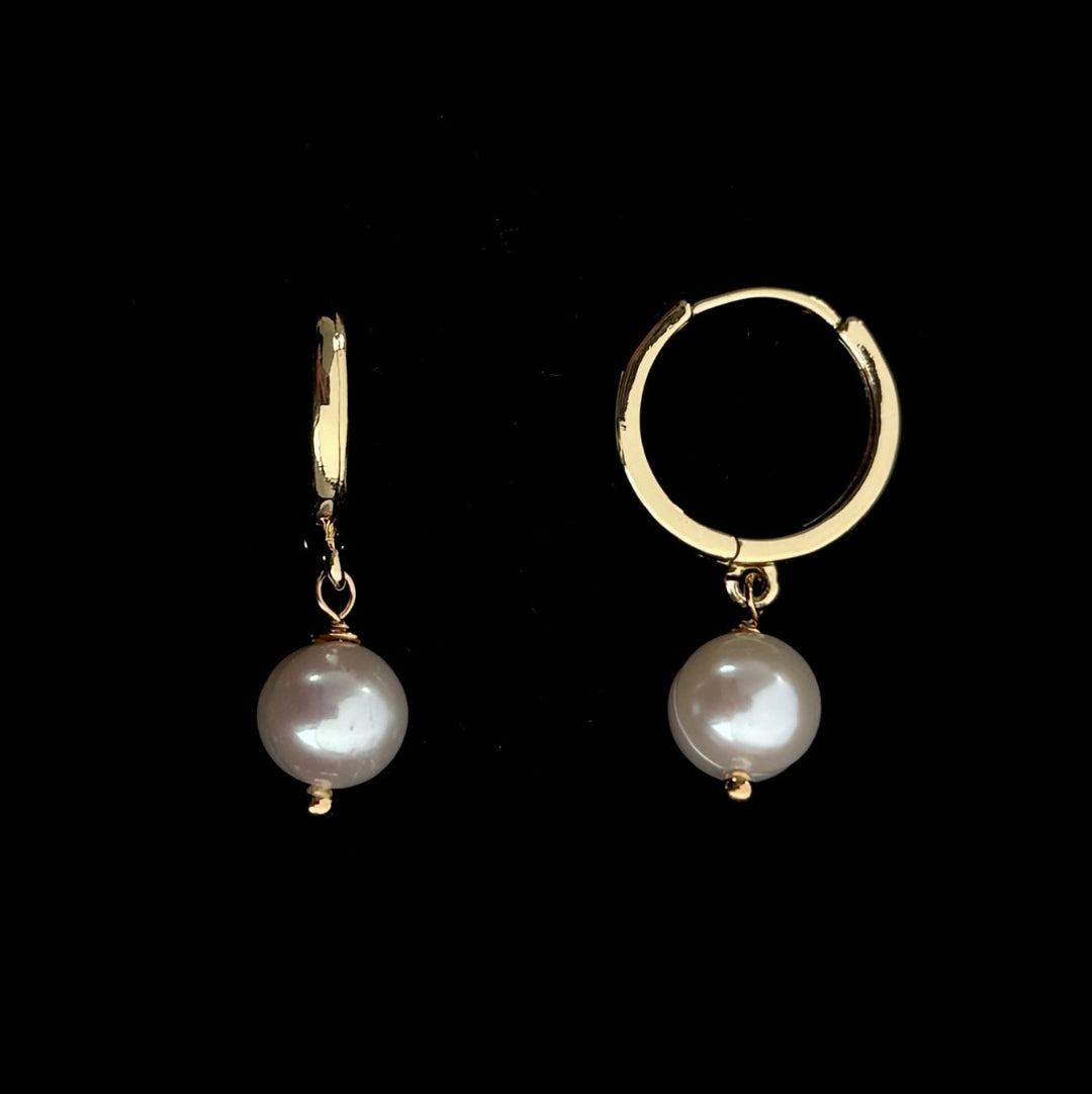 Gold Hoops with Pearl Drops
