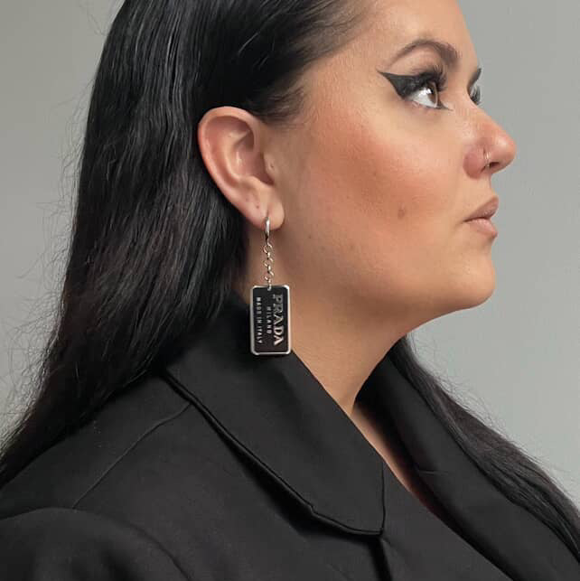 Large Black & Silver Rectangular Logo Earrings