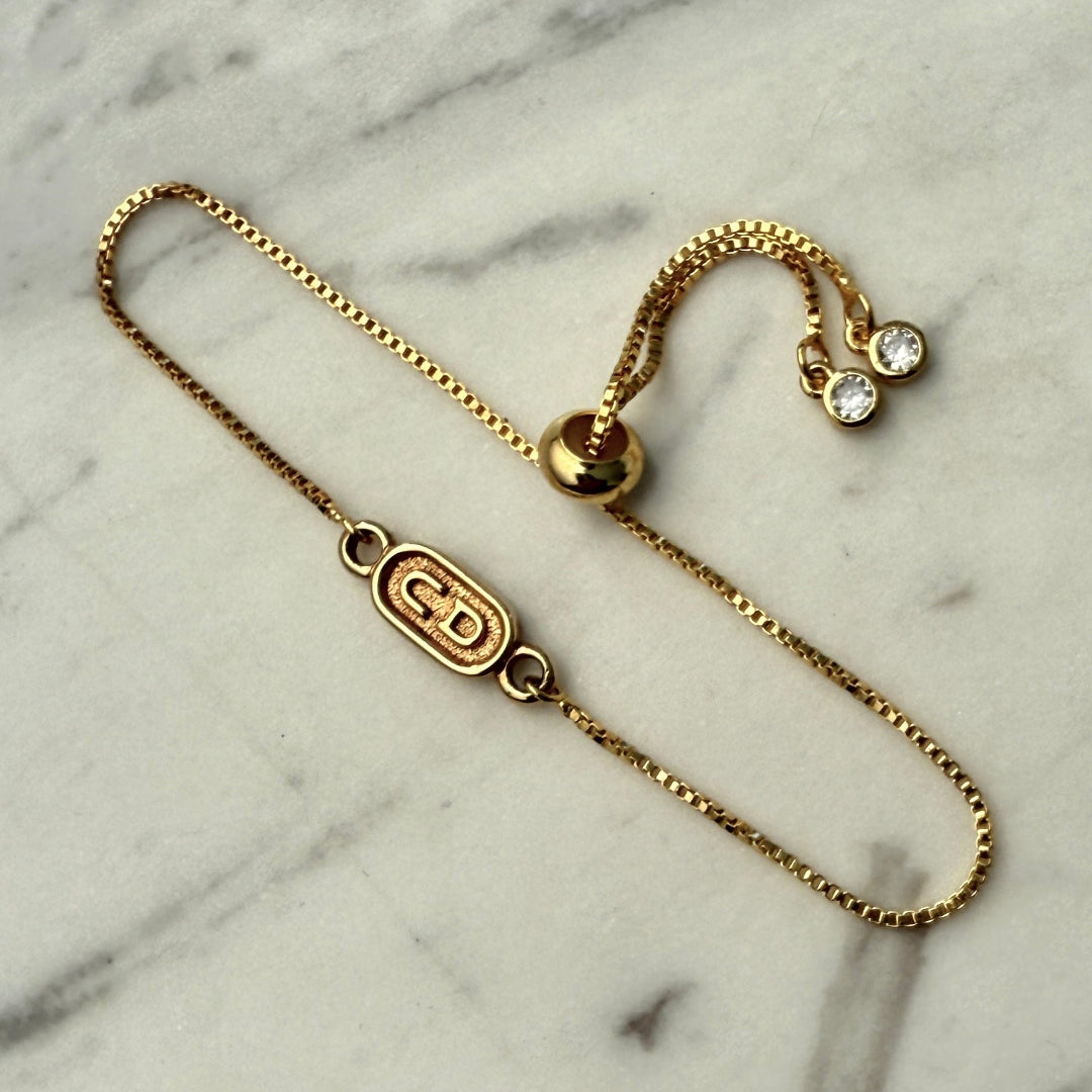 Small Gold Stamped Logo Box-Chain Bracelet