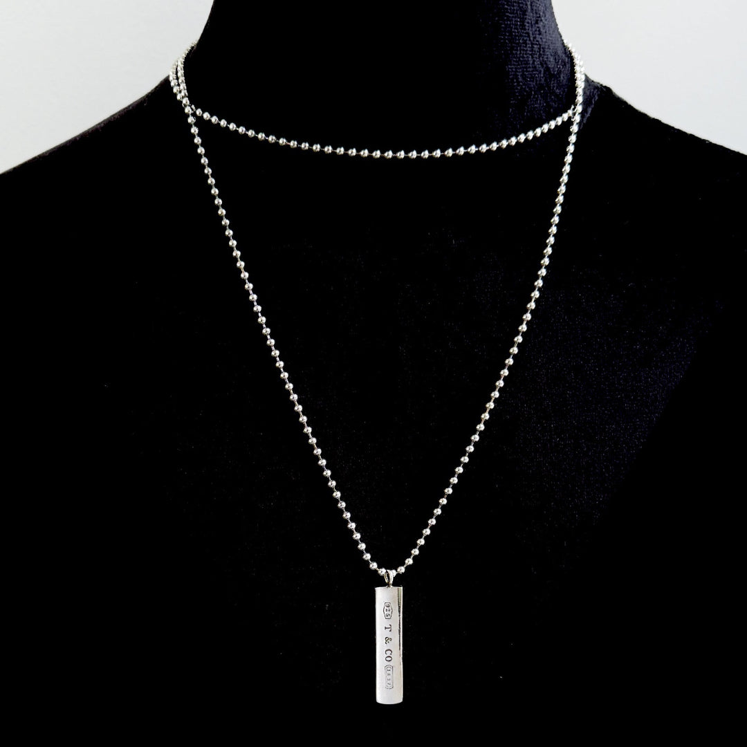 Silver Bar Necklace on Long Ball Chain