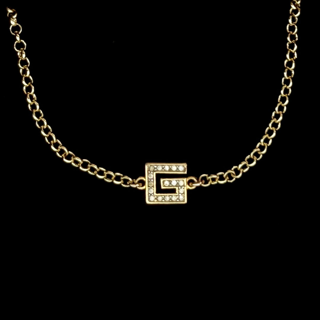 Gold Rhinestone Logo Choker