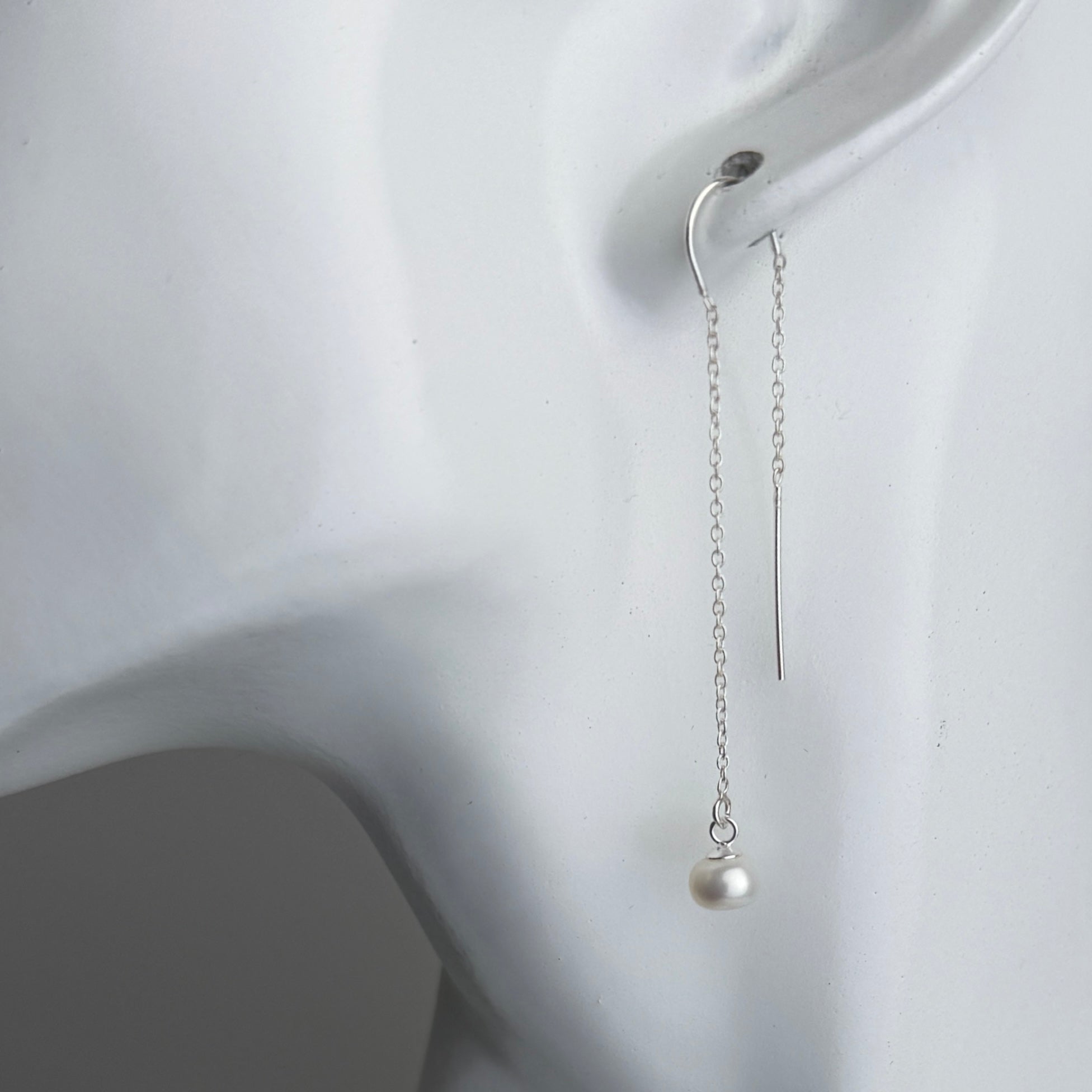 Sterling Silver Pearl Drop Ear Thread Earrings