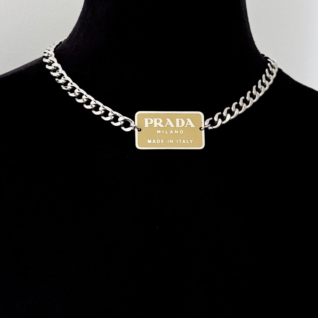Yellow & Silver Rectangular Logo Necklace