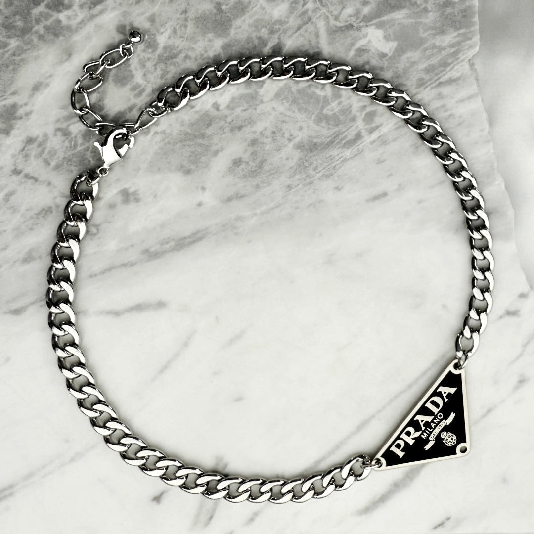 Black & Silver Triangular Logo Choker