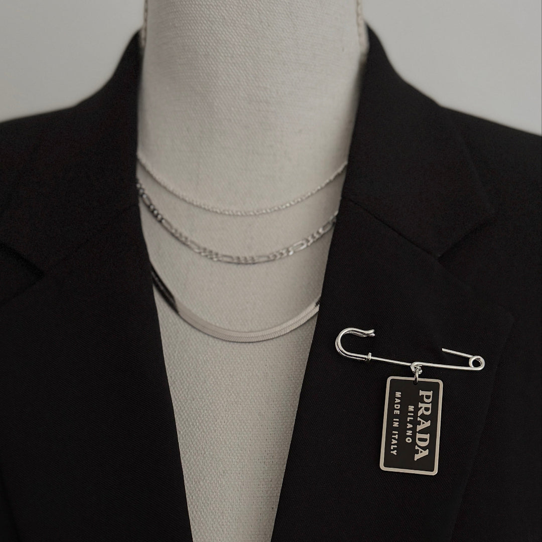 Black & Silver Rectangular Logo Brooch