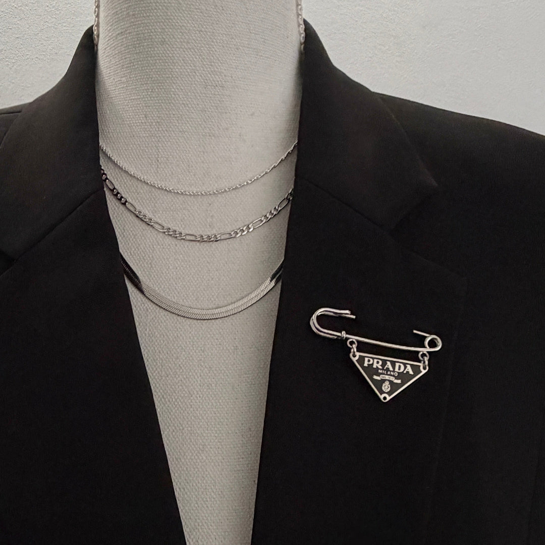 Dark Olive & Silver Triangular Logo Brooch