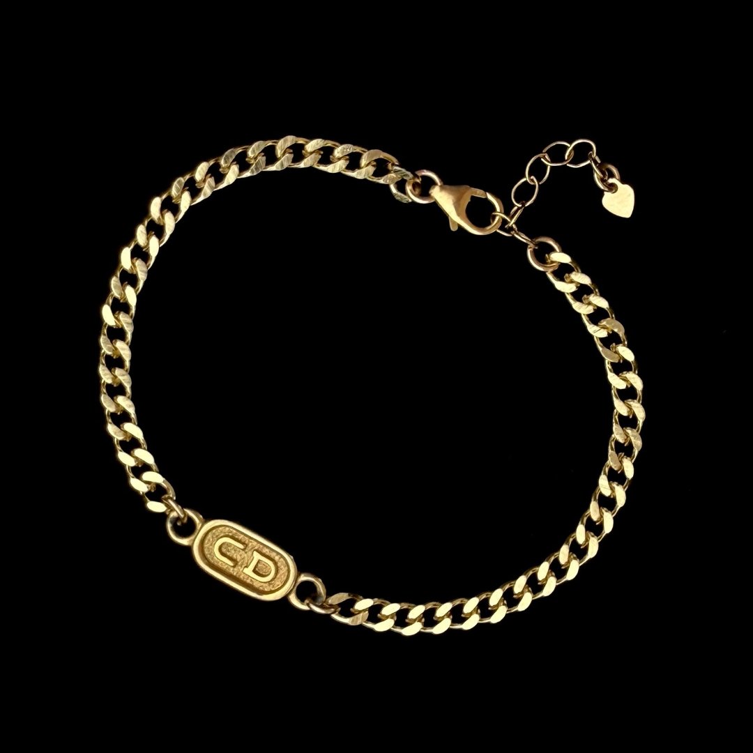 Small Gold Stamped Logo Cuban Bracelet