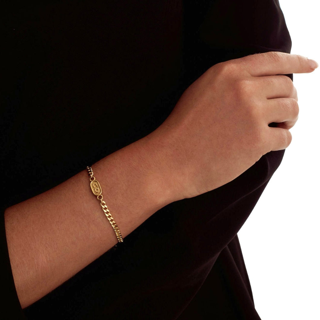 Small Gold Stamped Logo Cuban Bracelet