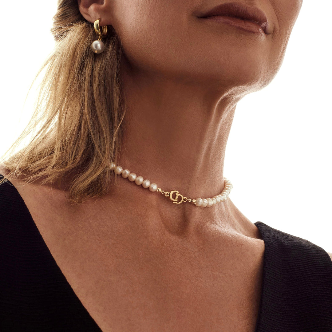 Gold Logo Pearl Choker