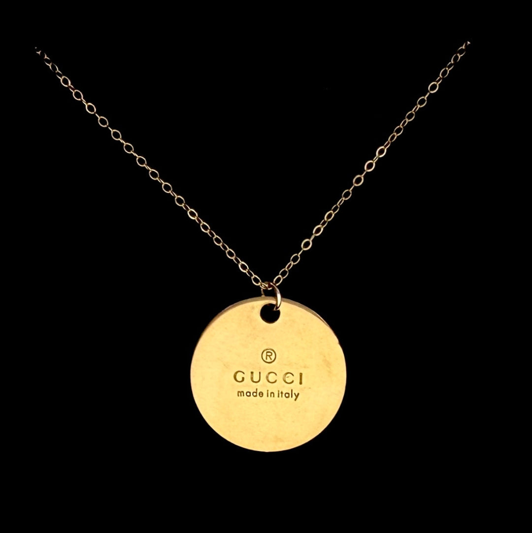 Gold Round Stamped Emblem Necklace