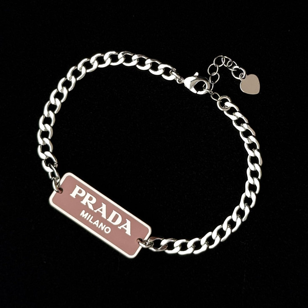 Small Pink & Silver Rectangular Bracelet