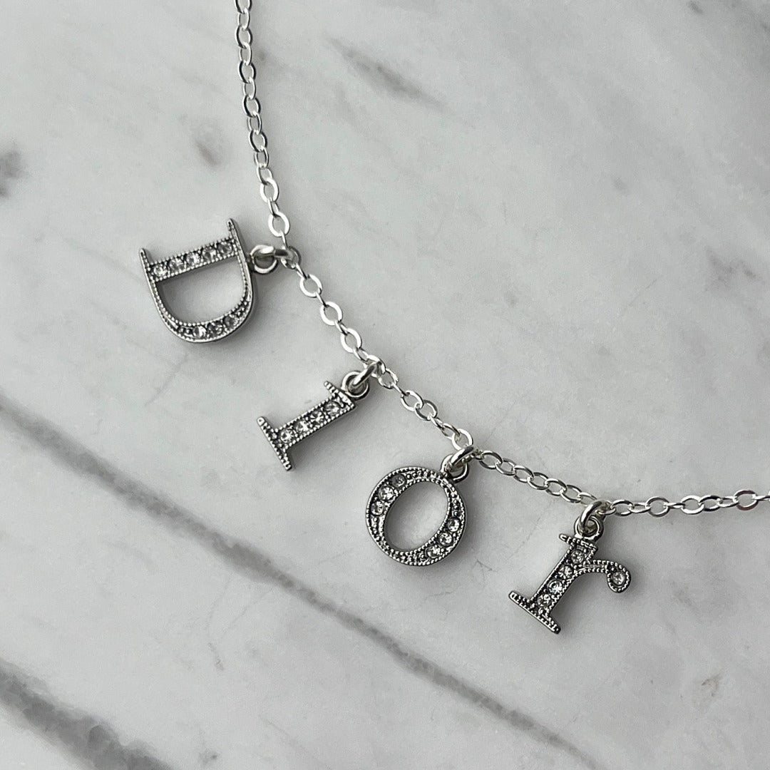 Silver Rhinestone Letter Necklace