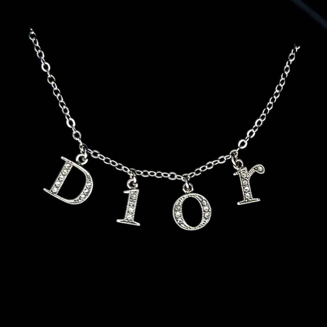 Silver Rhinestone Letter Necklace