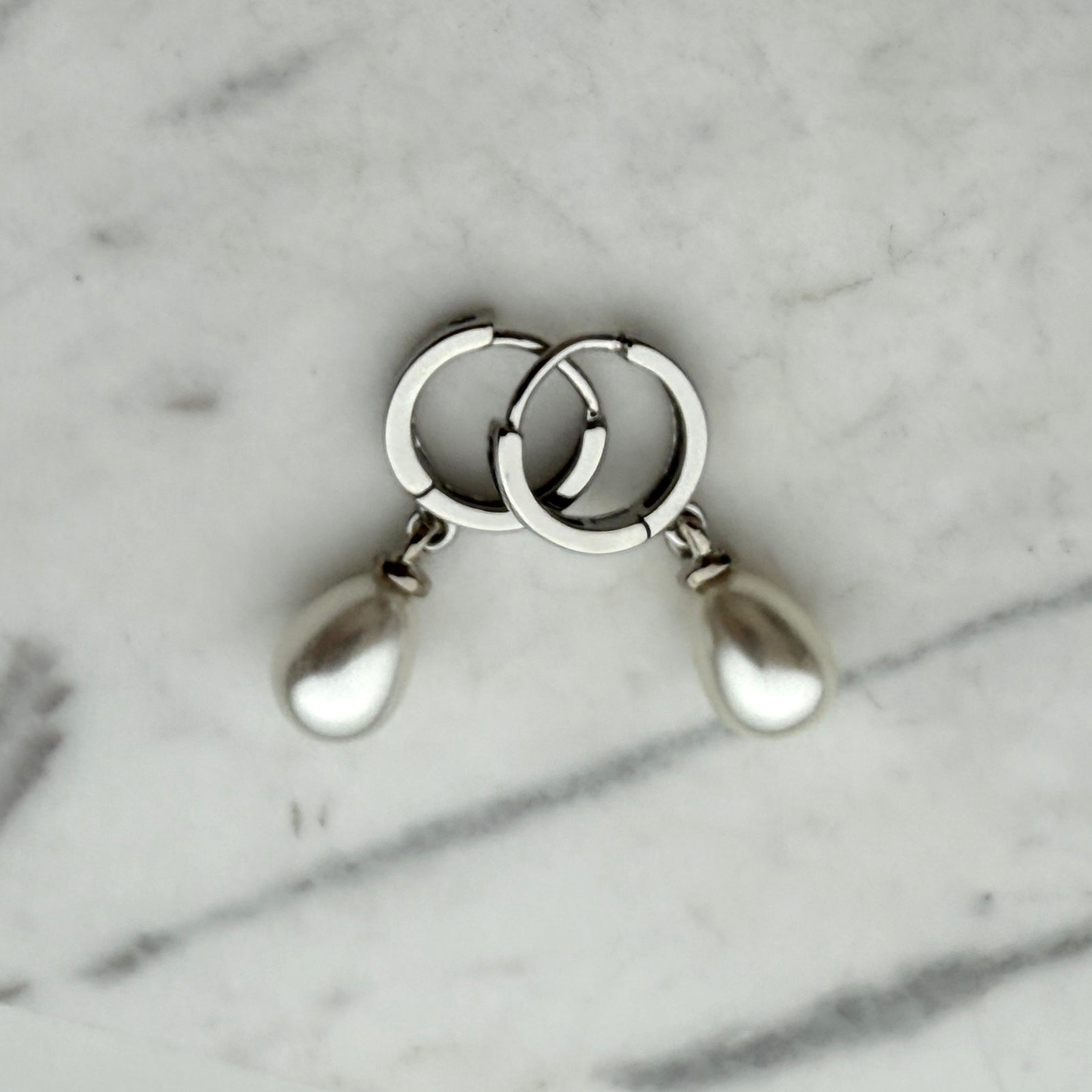 Silver Hoops with Pearl Drops