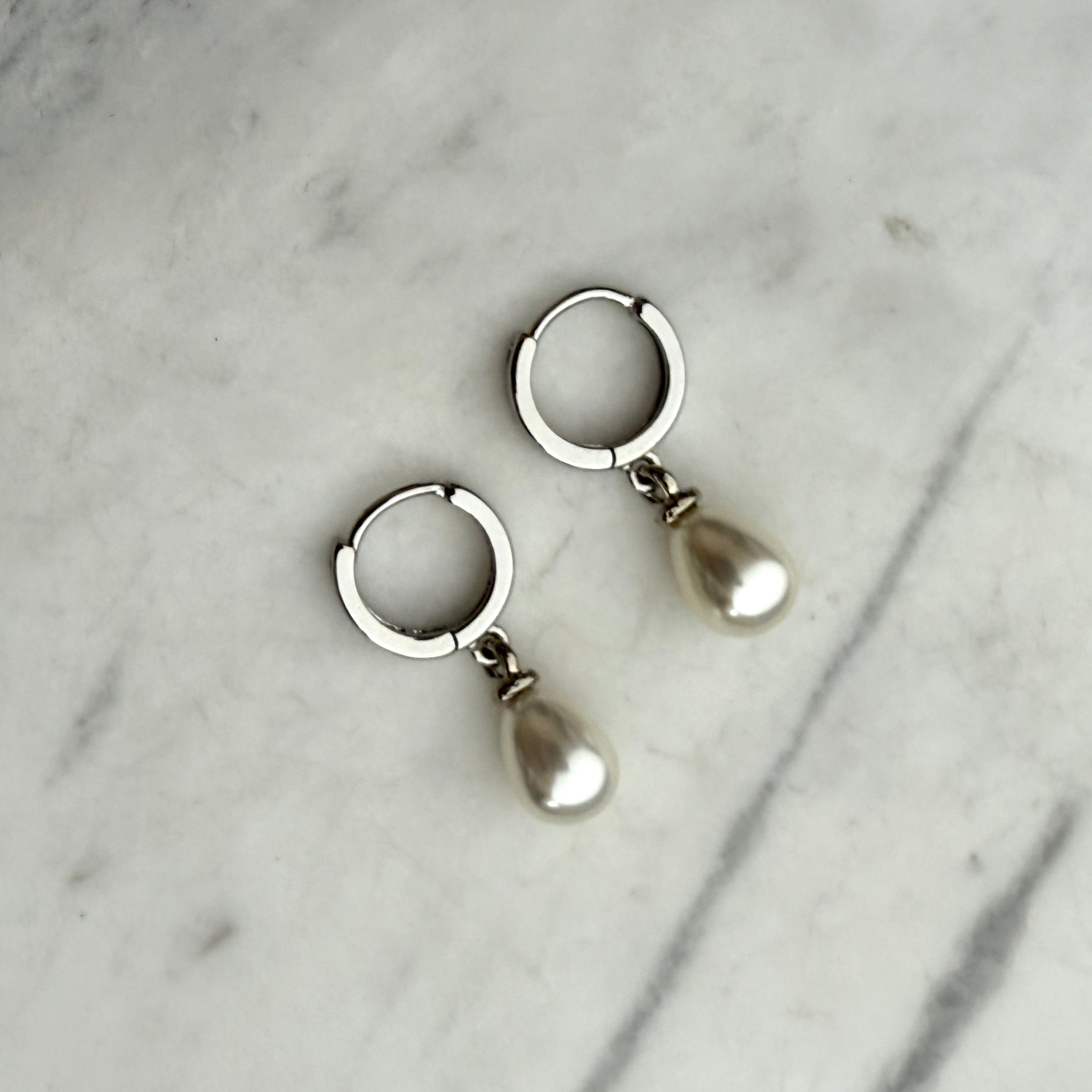 Silver Hoops with Pearl Drops