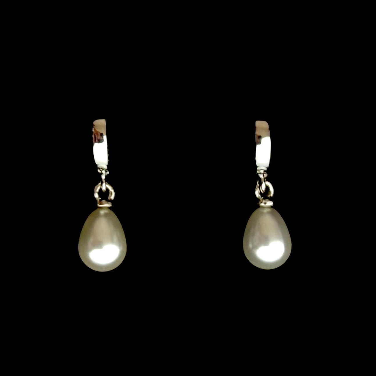 Silver Hoops with Pearl Drops
