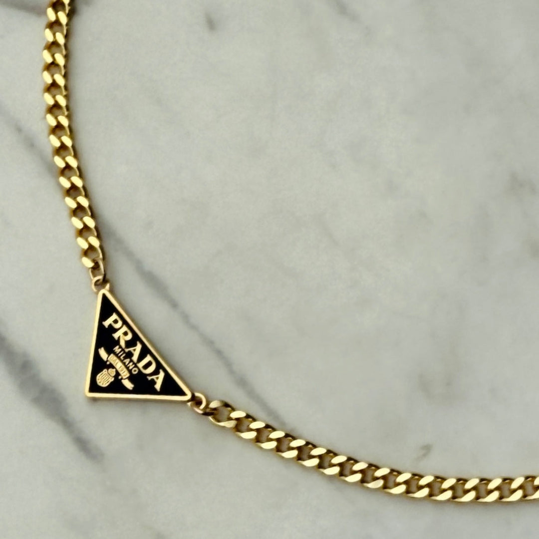 Mini Black & Gold Triangular Logo Choker