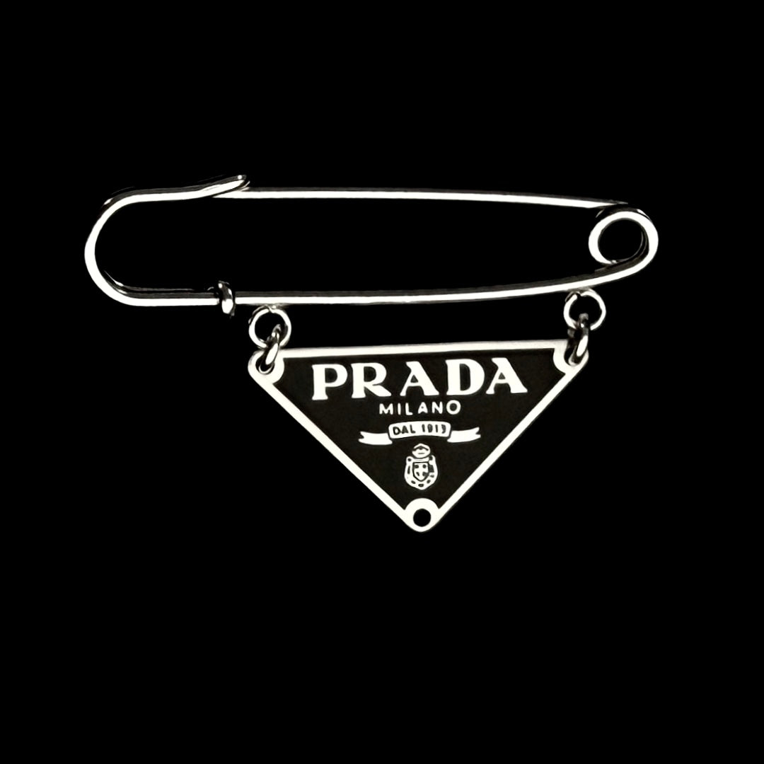 Black & Silver Triangular Logo Brooch
