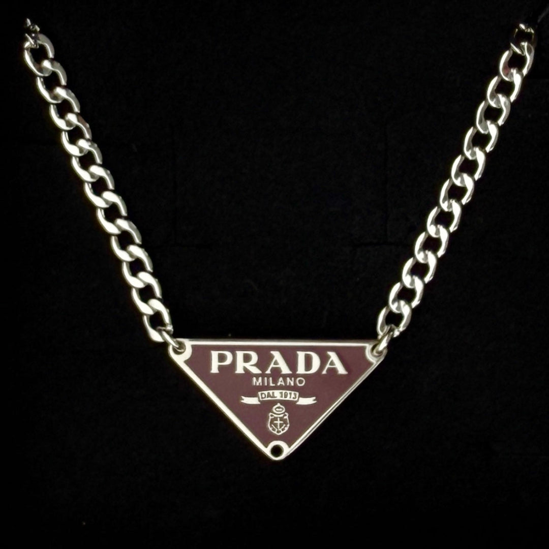 Small Dark Cherry & Silver Triangular Logo Choker