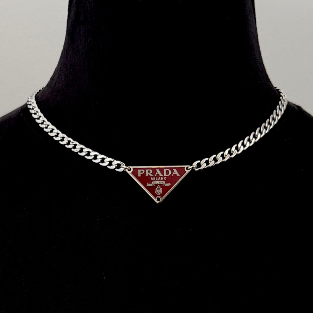 Red & Silver Triangular Logo Choker
