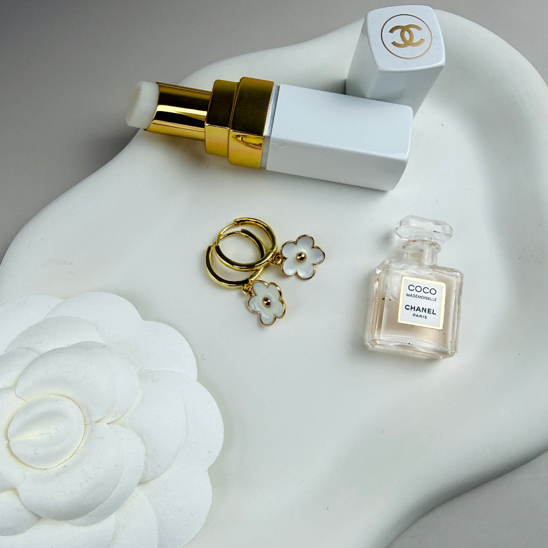 Gold Hoops with White Flowers