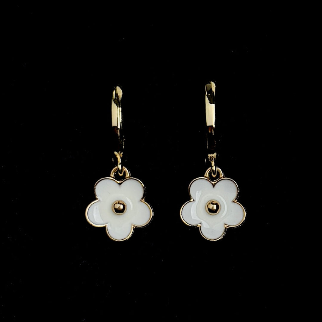 Gold Hoops with White Flowers